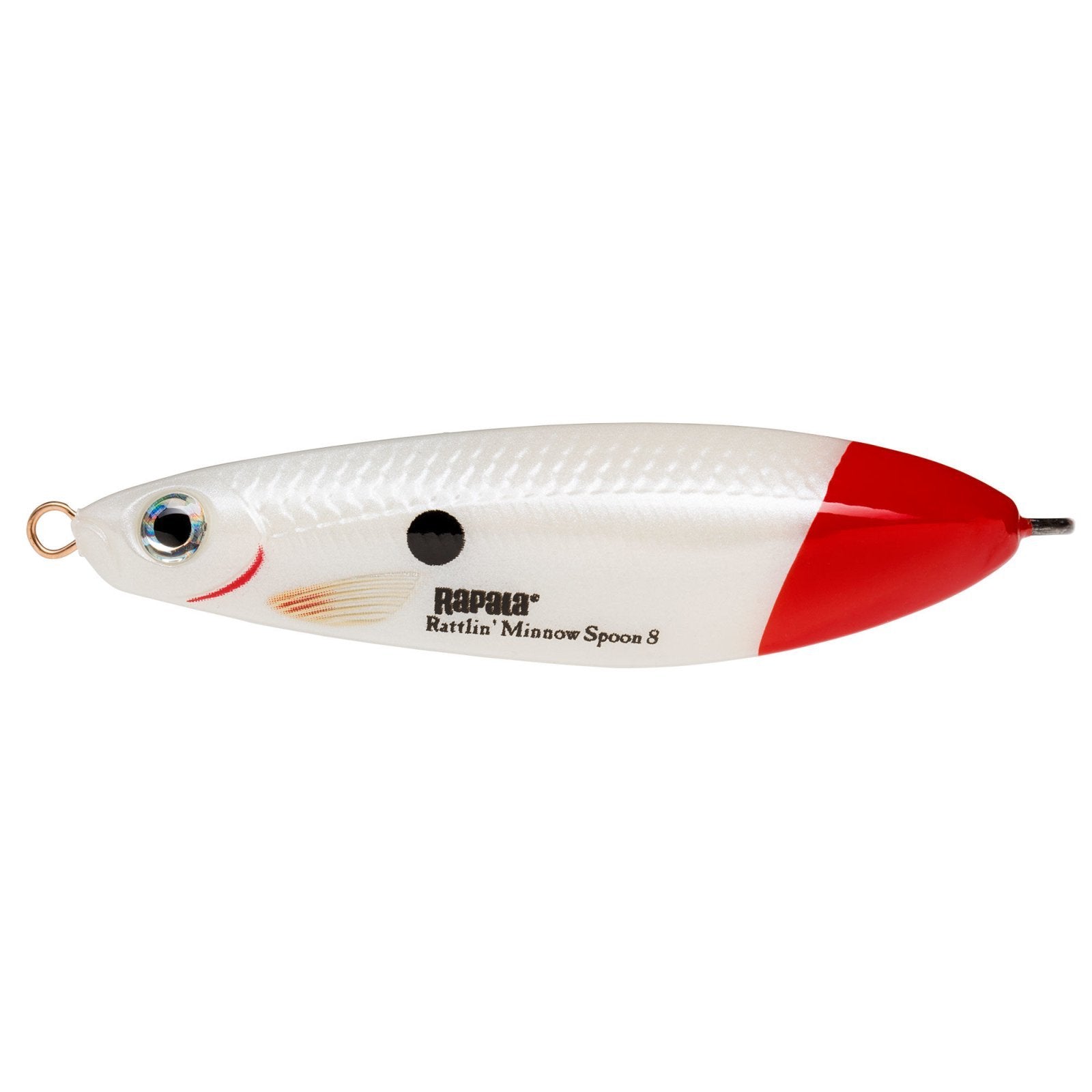 Rapala Rattlin Minnow Spoon 8 PWRT Pearl White Red Tail